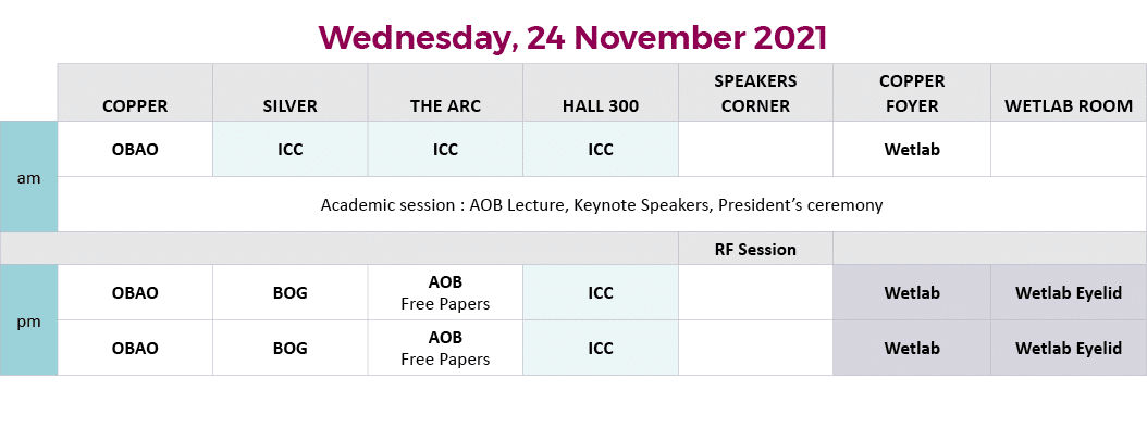 Wednesday, 24 November 2021,,COPPER,SILVER,THE ARC,HALL 300,SPEAKERS CORNER,COPPER FOYER,WETLAB ROOM,am,OBAO,ICC,ICC,   