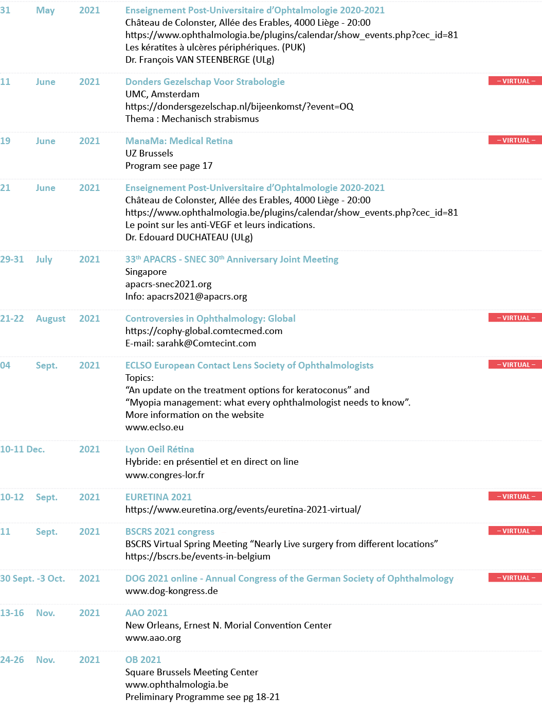 31 May 2021 Enseignement Post-Universitaire d Ophtalmologie 2020-2021 Château de Colonster, Allée des Erables, 4000 L   
