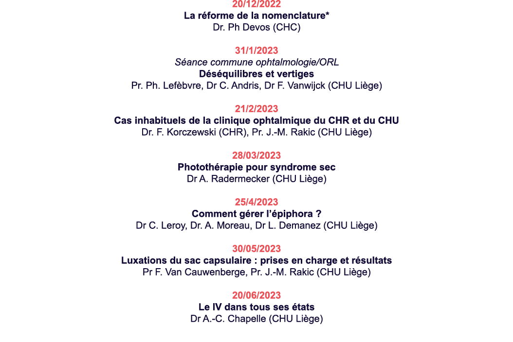 20 12 2022 La réforme de la nomenclature* Dr  Ph Devos (CHC) 31 1 2023 Séance commune ophtalmologie ORL Déséquilibres   