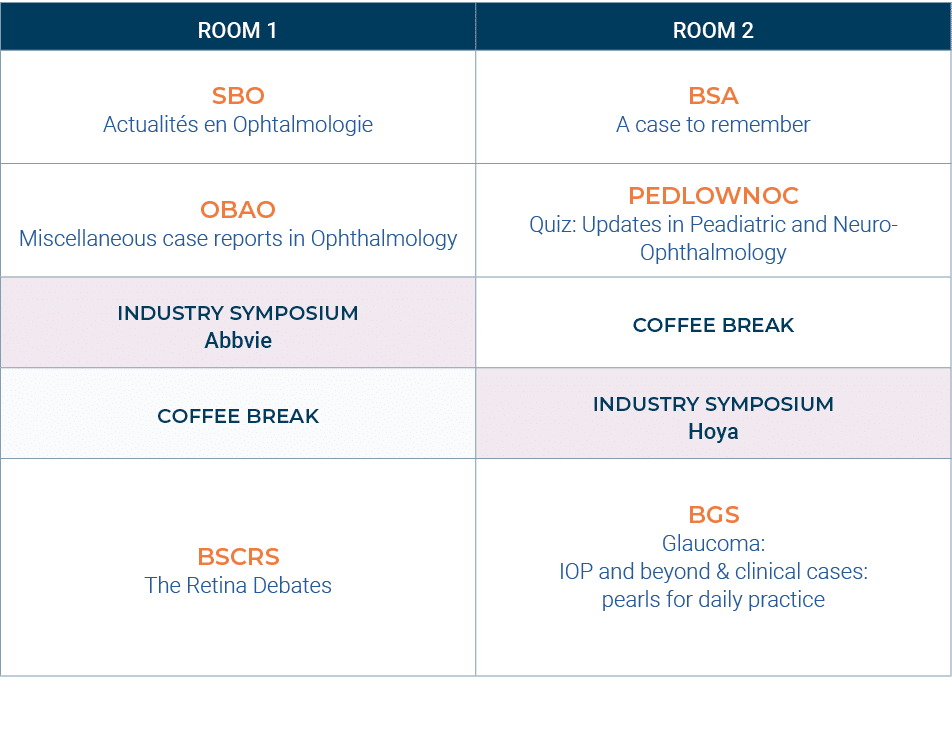 ROOM 1,ROOM 2,SBO Actualités en Ophtalmologie,BSA A case to remember,OBAO Miscellaneous case reports in Ophthalmology   