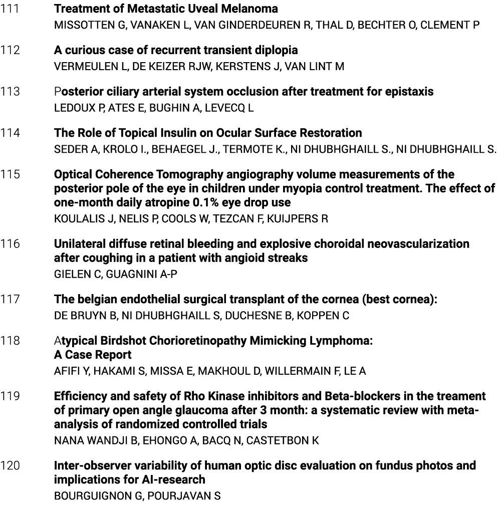 111 Treatment of Metastatic Uveal Melanoma MISSOTTEN G, VANAKEN L, VAN GINDERDEUREN R, THAL D, BECHTER O, CLEMENT P 1   