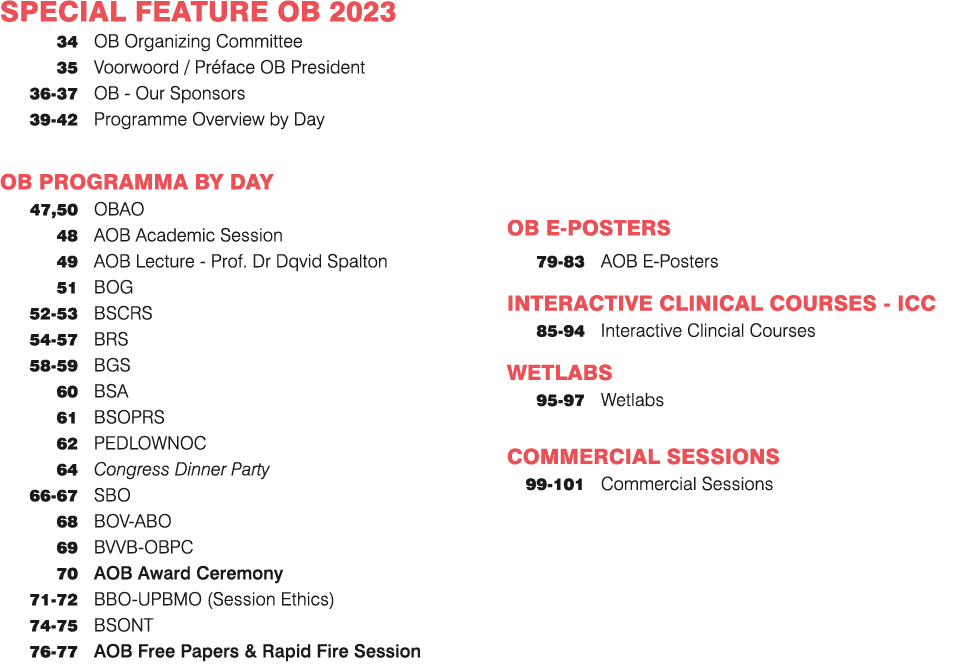 special feature OB 2023 34 OB Organizing Committee 35 Voorwoord   Préface OB President 36-37 OB - Our Sponsors 39-42    