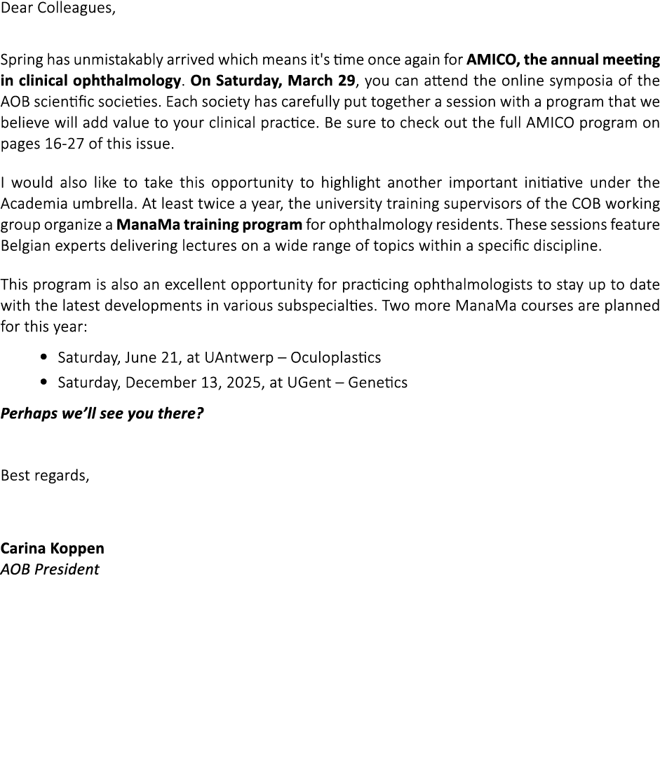 Dear Colleagues, Spring has unmistakably arrived which means it's time once again for AMICO, the annual meeting in cl...