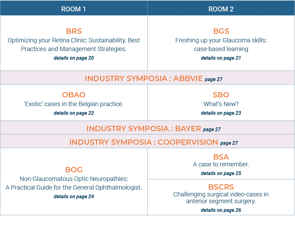 ROOM 1,ROOM 2,BRS Optimizing your Retina Clinic: Sustainability, Best Practices and Management Strategies. details on...