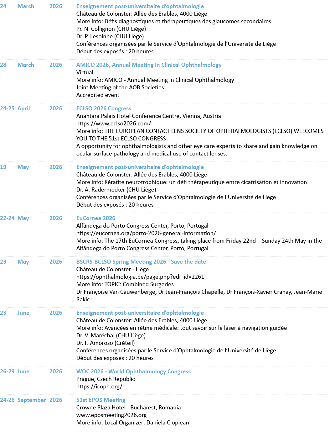24 March 2026 Enseignement post universitaire d’ophtalmologie Ch teau de Colonster: All e des Erables, 4000 Li ge Mor...