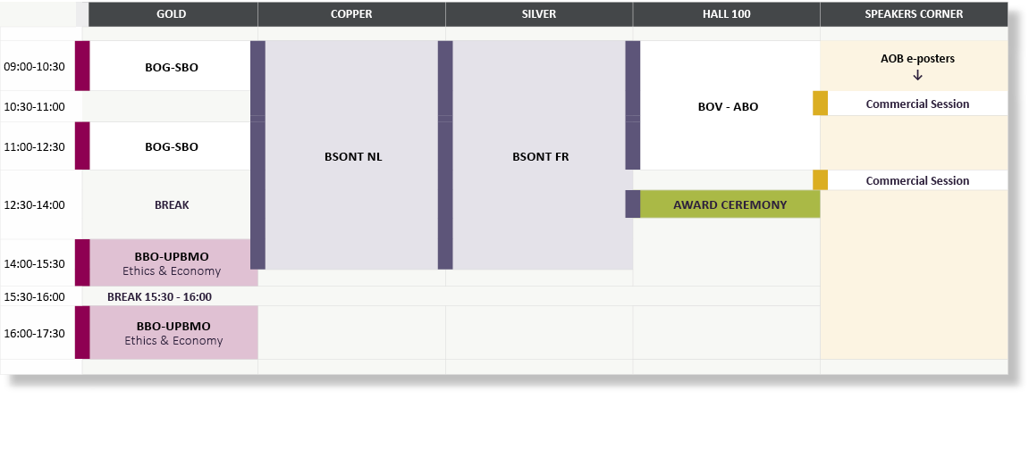 ,GOLD,COPPER,SILVER,HALL 100,SPEAKERS CORNER,,,,,,,09:00 10:30,BOG SBO,BSONT NL,BSONT FR,BOV ABO,AOB e posters ↓,10:3...
