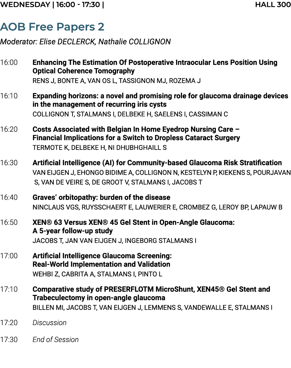 WEDNESDAY | 16:00 17:30 | Hall 300 AOB Free Papers 2 Moderator: Elise DECLERCK, Nathalie COLLIGNON 16:00 Enhancing Th...