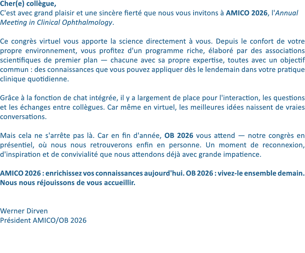 Cher(e) coll gue, C'est avec grand plaisir et une sinc re fiert que nous vous invitons   AMICO 2026, l'Annual Meetin...