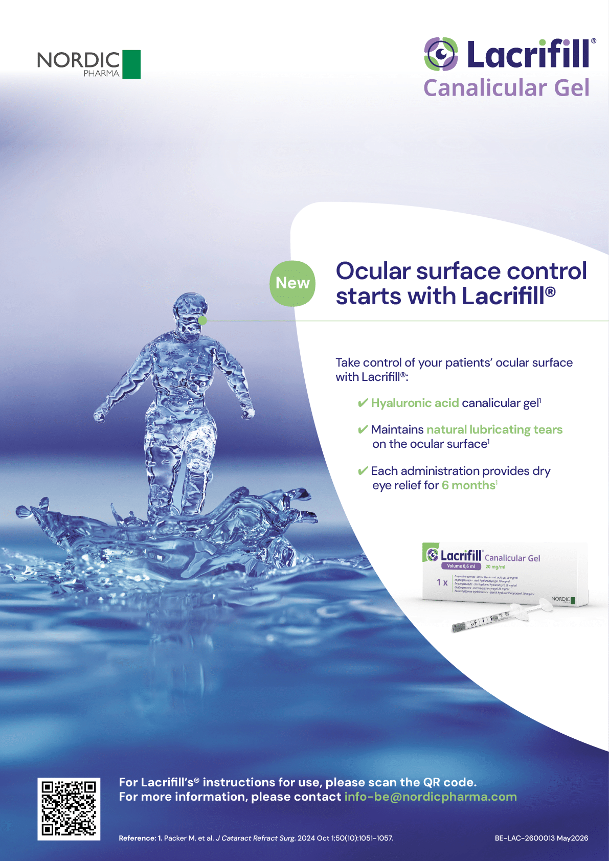 A blue and white advertisement for Lacril gel. Description generated by AI